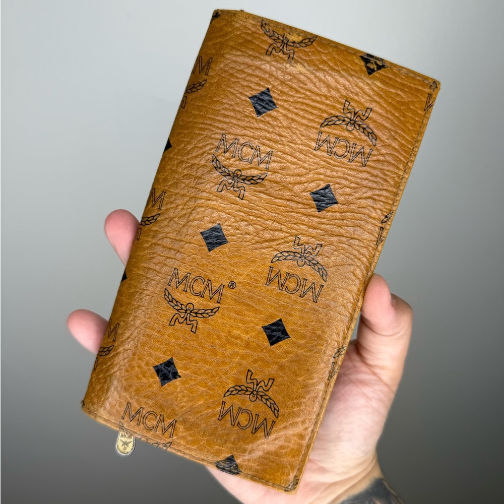 MCM Vintage Visetos Bifold Long Wallet Cognac